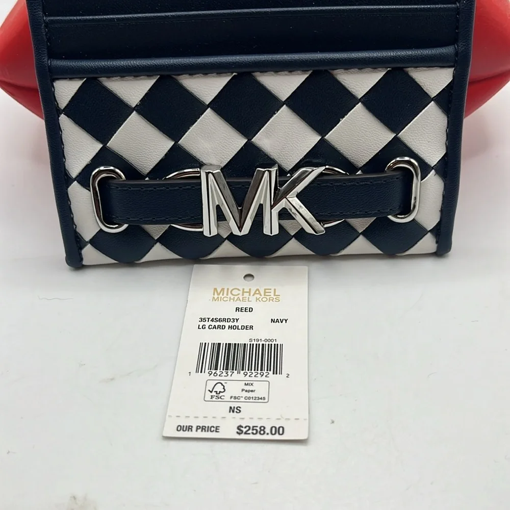 NWT Michael Kors Navy Blue Reed Leather Card ID Holder Wallet